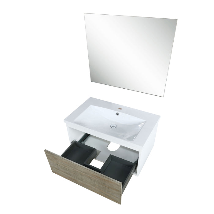 Lexora Scopi 30" Rustic Acacia Bathroom Vanity, Acrylic Composite Top with Integrated Sink, and 28" Frameless Mirror LSC30SRAOSM28