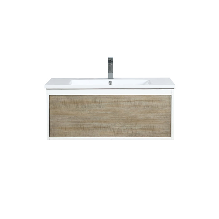 Lexora Scopi 36" Rustic Acacia Bathroom Vanity, Acrylic Composite Top with Integrated Sink, and Labaro Brushed Nickel Faucet Set LSC36SRAOS000FBN