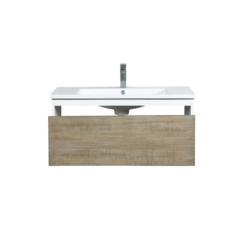 Lexora Scopi 36" Rustic Acacia Bathroom Vanity, Acrylic Composite Top with Integrated Sink, and Labaro Brushed Nickel Faucet Set LSC36SRAOS000FBN