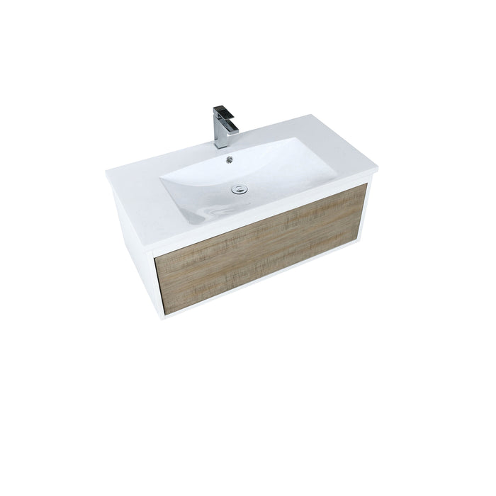 Lexora Scopi 36" Rustic Acacia Bathroom Vanity, Acrylic Composite Top with Integrated Sink, and Labaro Brushed Nickel Faucet Set LSC36SRAOS000FBN