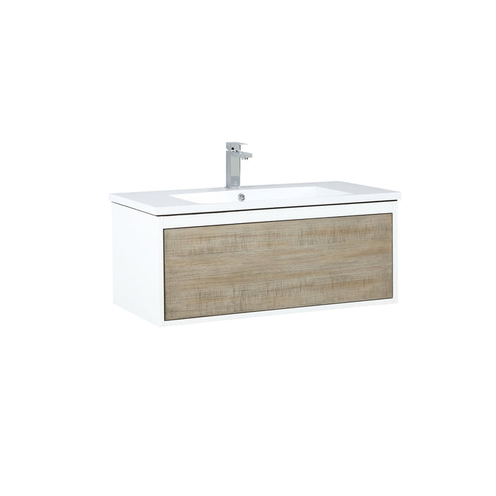 Lexora Scopi 36" Rustic Acacia Bathroom Vanity, Acrylic Composite Top with Integrated Sink, and Labaro Brushed Nickel Faucet Set LSC36SRAOS000FBN