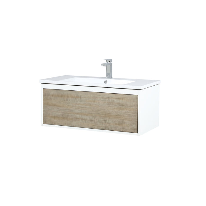 Lexora Scopi 36" Rustic Acacia Bathroom Vanity, Acrylic Composite Top with Integrated Sink, and Balzani Gun Metal Faucet Set LSC36SRAOS000FGM