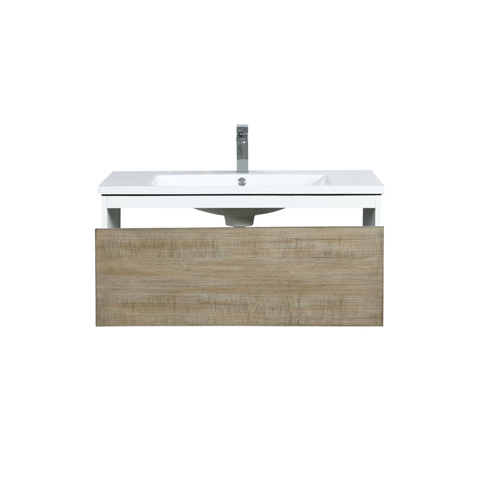 Lexora Scopi 36" Rustic Acacia Bathroom Vanity, Acrylic Composite Top with Integrated Sink, and Balzani Gun Metal Faucet Set LSC36SRAOS000FGM