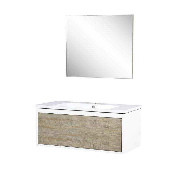 Lexora Scopi 36" Rustic Acacia Bathroom Vanity, Acrylic Composite Top with Integrated Sink, and 28" Frameless Mirror LSC36SRAOSM28