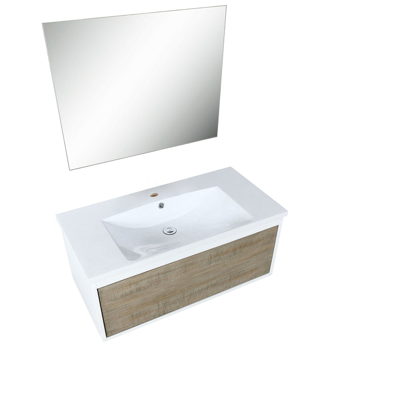 Lexora Scopi 36" Rustic Acacia Bathroom Vanity, Acrylic Composite Top with Integrated Sink, and 28" Frameless Mirror LSC36SRAOSM28