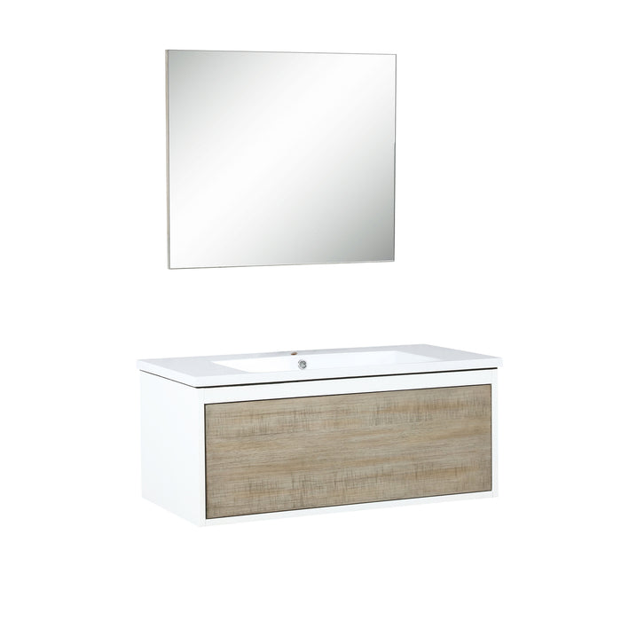 Lexora Scopi 36" Rustic Acacia Bathroom Vanity, Acrylic Composite Top with Integrated Sink, and 28" Frameless Mirror LSC36SRAOSM28