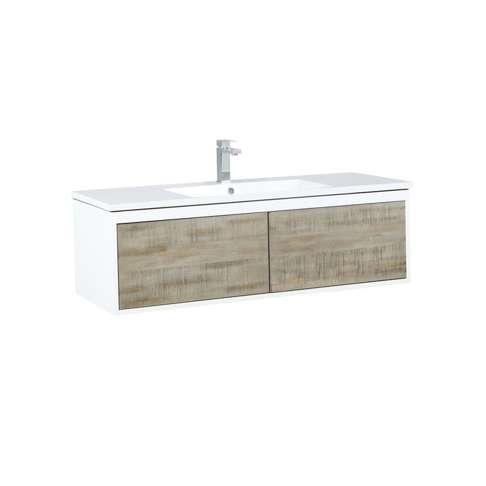 Lexora Scopi 48" Rustic Acacia Bathroom Vanity, Acrylic Composite Top with Integrated Sink, and Labaro Brushed Nickel Faucet Set LSC48SRAOS000FBN