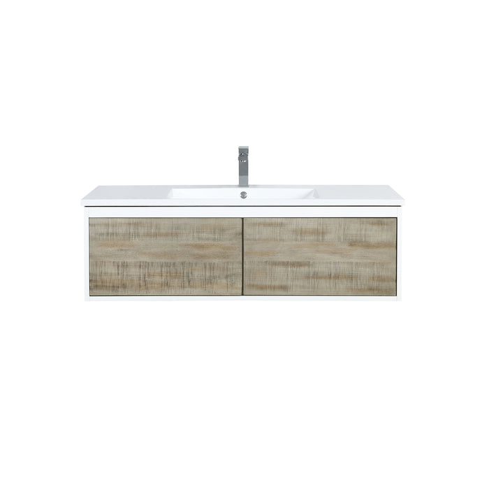 Lexora Scopi 48" Rustic Acacia Bathroom Vanity, Acrylic Composite Top with Integrated Sink, and Balzani Gun Metal Faucet Set LSC48SRAOS000FGM