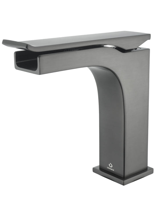 Lexora Scopi 48" Rustic Acacia Bathroom Vanity, Acrylic Composite Top with Integrated Sink, and Balzani Gun Metal Faucet Set LSC48SRAOS000FGM