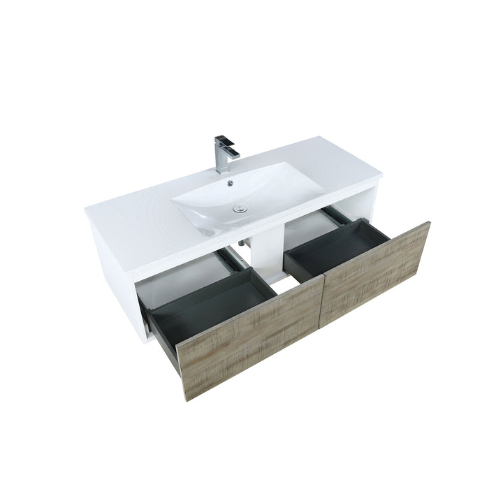 Lexora Scopi 48" Rustic Acacia Bathroom Vanity, Acrylic Composite Top with Integrated Sink, and Balzani Gun Metal Faucet Set LSC48SRAOS000FGM