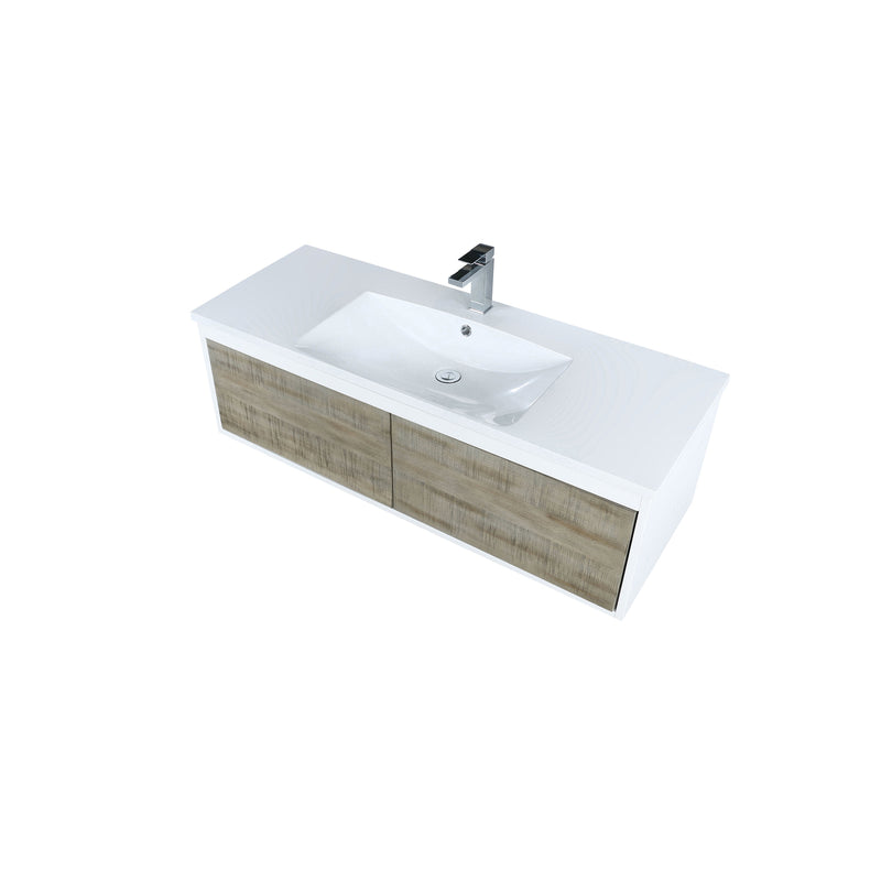 Lexora Scopi 48" Rustic Acacia Bathroom Vanity, Acrylic Composite Top with Integrated Sink, and Labaro Rose Gold Faucet Set LSC48SRAOS000FRG