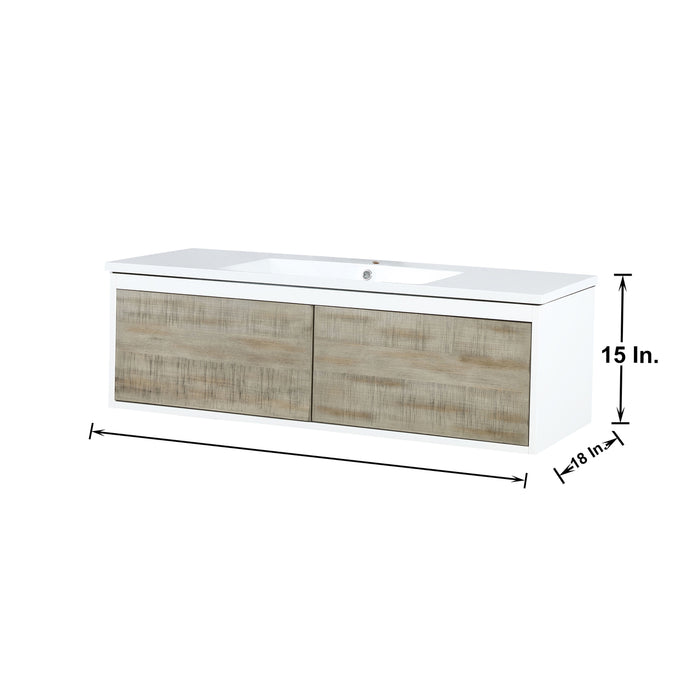 Lexora Scopi 48" Rustic Acacia Bathroom Vanity, Acrylic Composite Top with Integrated Sink, and 43" Frameless Mirror LSC48SRAOSM43