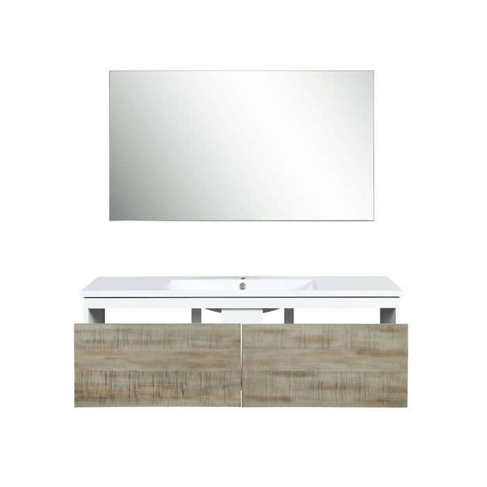 Lexora Scopi 48" Rustic Acacia Bathroom Vanity, Acrylic Composite Top with Integrated Sink, and 43" Frameless Mirror LSC48SRAOSM43