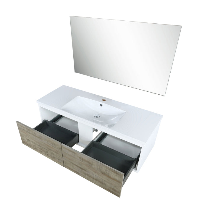 Lexora Scopi 48" Rustic Acacia Bathroom Vanity, Acrylic Composite Top with Integrated Sink, and 43" Frameless Mirror LSC48SRAOSM43