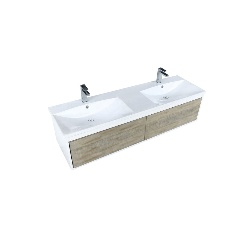 Lexora Scopi 60" Rustic Acacia Double Bathroom Vanity, Acrylic Composite Top with Integrated Sinks, and Labaro Brushed Nickel Faucet Set LSC60DRAOS000FBN