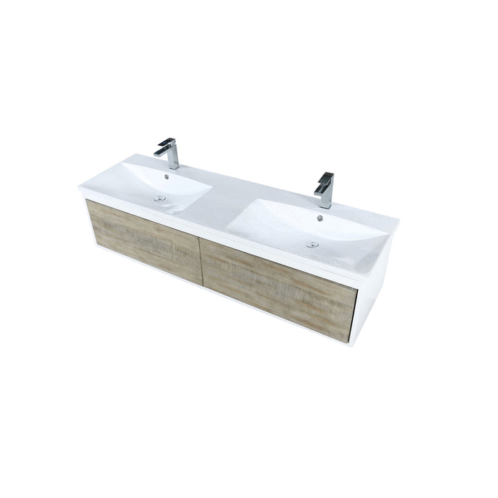 Lexora Scopi 60" Rustic Acacia Double Bathroom Vanity, Acrylic Composite Top with Integrated Sinks, and Labaro Brushed Nickel Faucet Set LSC60DRAOS000FBN