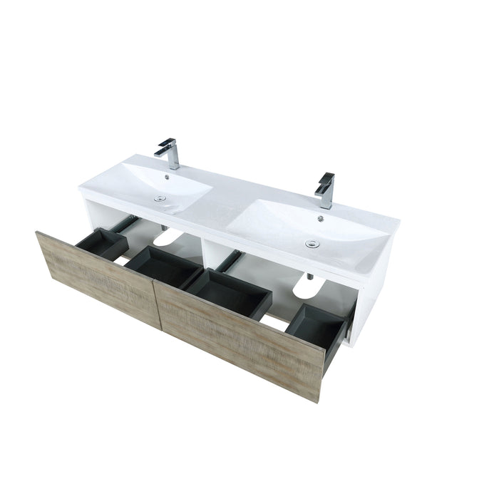 Lexora Scopi 60" Rustic Acacia Double Bathroom Vanity, Acrylic Composite Top with Integrated Sinks, and Labaro Brushed Nickel Faucet Set LSC60DRAOS000FBN