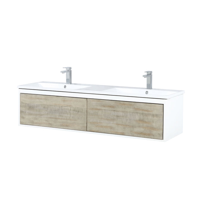 Lexora Scopi 60" Rustic Acacia Double Bathroom Vanity, Acrylic Composite Top with Integrated Sinks, and Labaro Rose Gold Faucet Set LSC60DRAOS000FRG