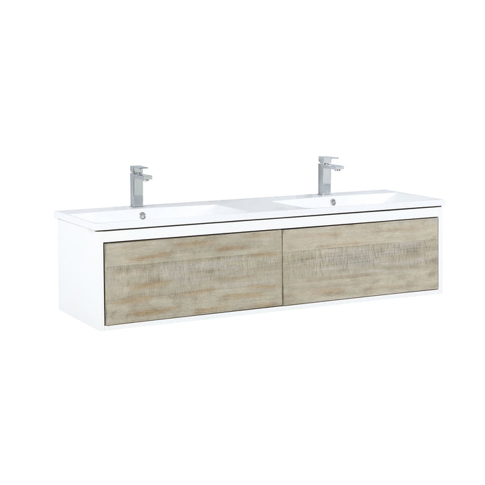 Lexora Scopi 60" Rustic Acacia Double Bathroom Vanity, Acrylic Composite Top with Integrated Sinks, and Labaro Rose Gold Faucet Set LSC60DRAOS000FRG