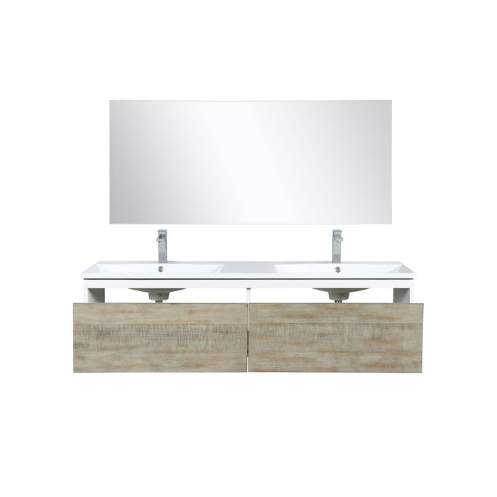 Lexora Scopi 60" Rustic Acacia Double Bathroom Vanity, Acrylic Composite Top with Integrated Sinks, Balzani Gun Metal Faucet Set, and 55" Frameless Mirror LSC60DRAOSM55FGM