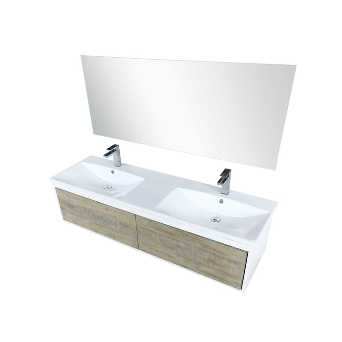 Lexora Scopi 60" Rustic Acacia Double Bathroom Vanity, Acrylic Composite Top with Integrated Sinks, Balzani Gun Metal Faucet Set, and 55" Frameless Mirror LSC60DRAOSM55FGM