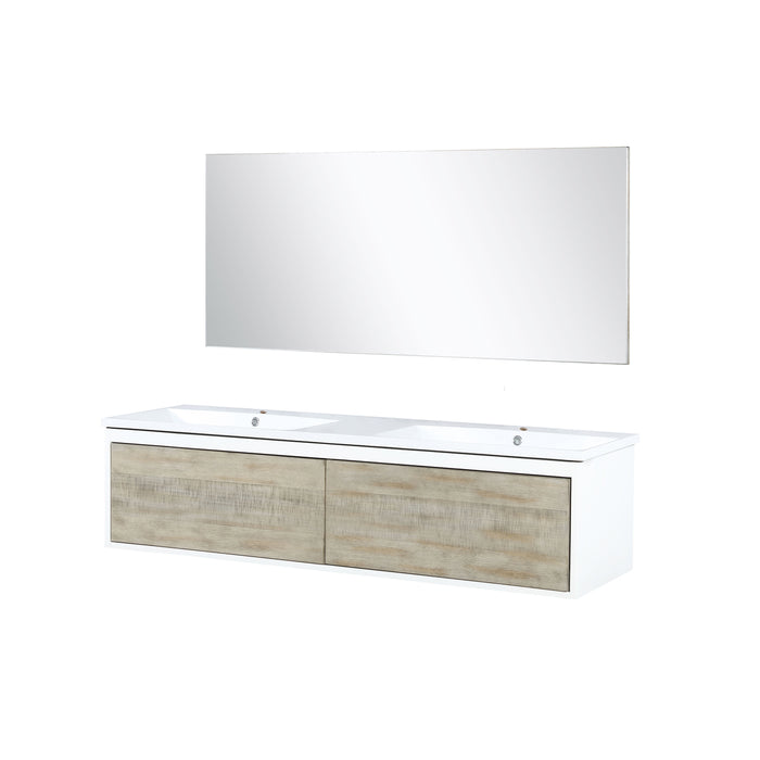 Lexora Scopi 60" Rustic Acacia Double Bathroom Vanity, Acrylic Composite Top with Integrated Sinks, and 55" Frameless Mirror LSC60DRAOSM55