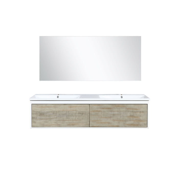 Lexora Scopi 60" Rustic Acacia Double Bathroom Vanity, Acrylic Composite Top with Integrated Sinks, and 55" Frameless Mirror LSC60DRAOSM55