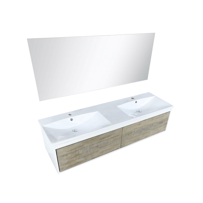 Lexora Scopi 60" Rustic Acacia Double Bathroom Vanity, Acrylic Composite Top with Integrated Sinks, and 55" Frameless Mirror LSC60DRAOSM55