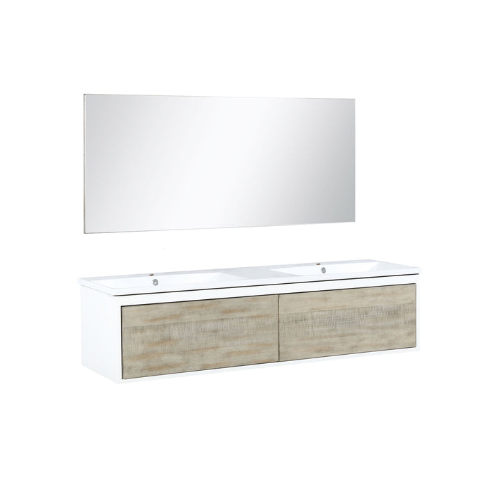 Lexora Scopi 60" Rustic Acacia Double Bathroom Vanity, Acrylic Composite Top with Integrated Sinks, and 55" Frameless Mirror LSC60DRAOSM55