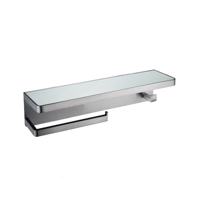 Lexora Bagno Bianca Stainless Steel White Glass Shelf w/ Towel Bar & Robe Hook - Gun Metal LSTR18152GMWG