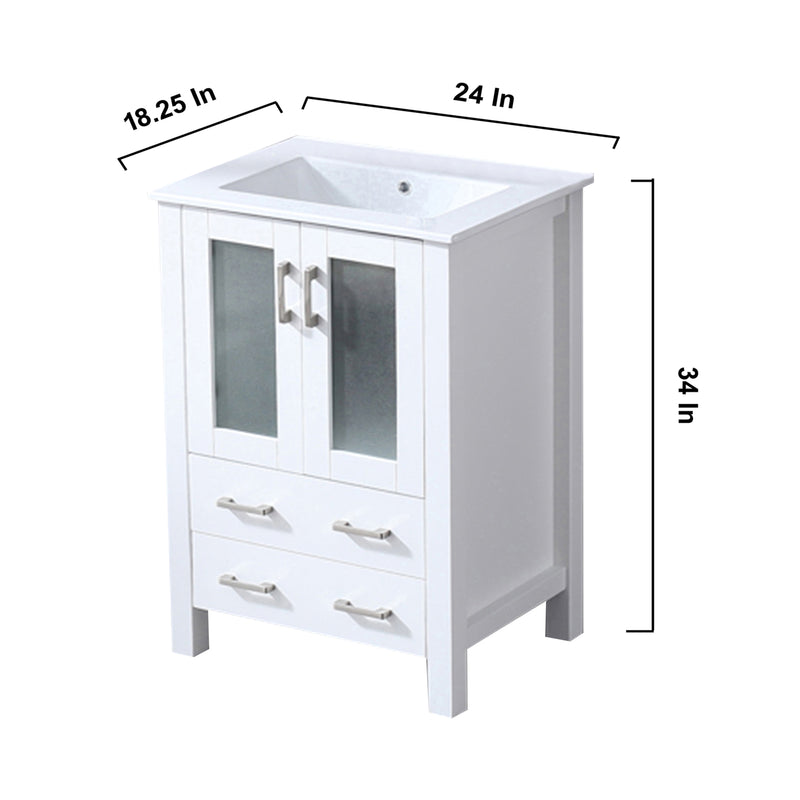 Lexora  Volez 24" White Single Vanity, Integrated Top, White Integrated Square Sink and no Mirror LV341824SAES000