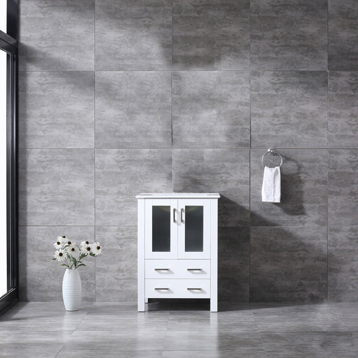 Lexora  Volez 24" White Single Vanity, Integrated Top, White Integrated Square Sink and no Mirror LV341824SAES000