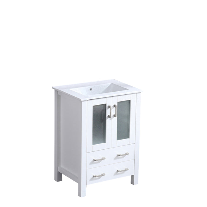 Lexora  Volez 24" White Single Vanity, Integrated Top, White Integrated Square Sink and no Mirror LV341824SAES000