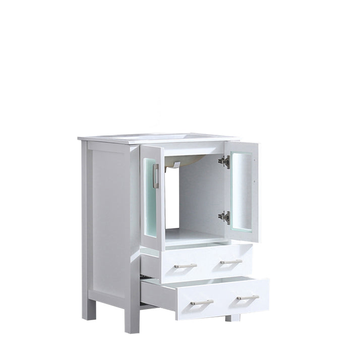 Lexora  Volez 24" White Single Vanity, Integrated Top, White Integrated Square Sink and no Mirror LV341824SAES000