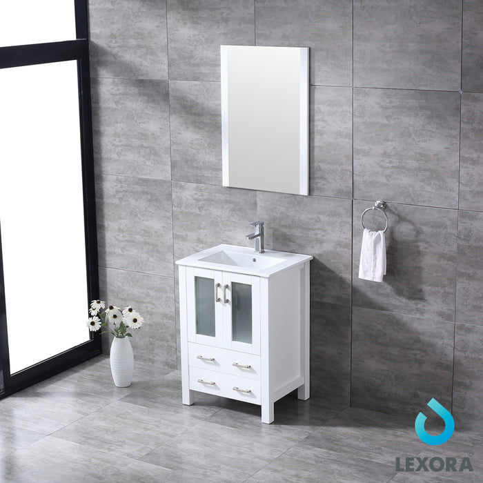 Lexora  Volez 24" White Single Vanity, Integrated Top, White Integrated Square Sink and 22" Mirror LV341824SAESM22