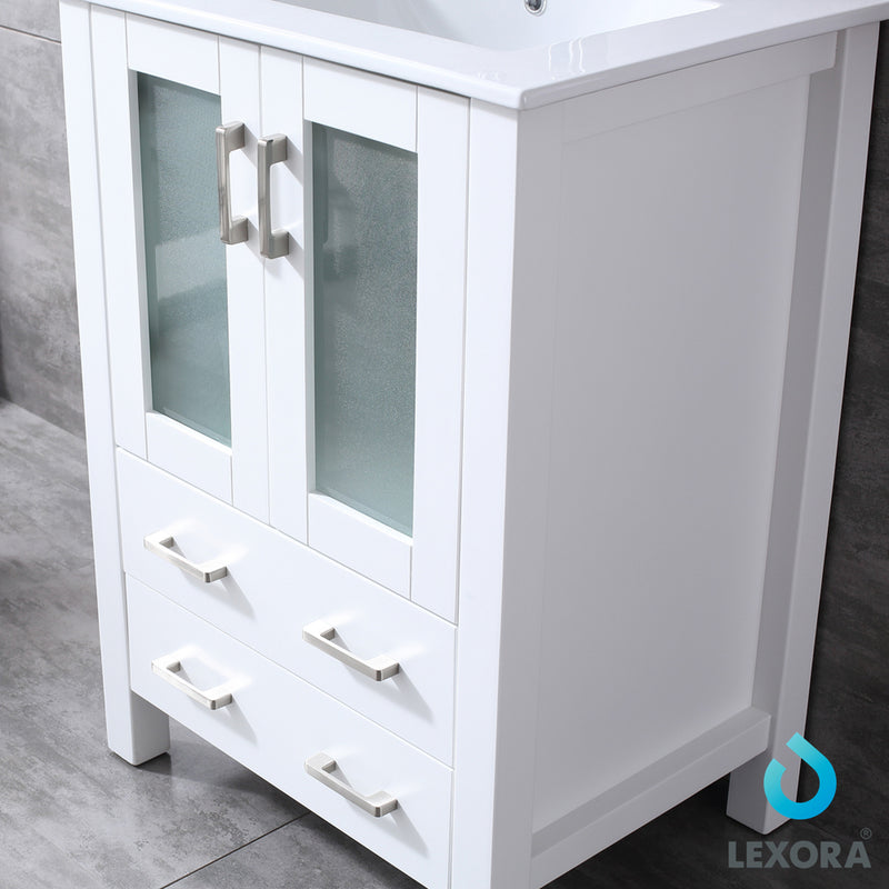 Lexora  Volez 24" White Single Vanity, Integrated Top, White Integrated Square Sink and 22" Mirror LV341824SAESM22