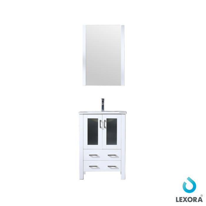 Lexora  Volez 24" White Single Vanity, Integrated Top, White Integrated Square Sink and 22" Mirror LV341824SAESM22