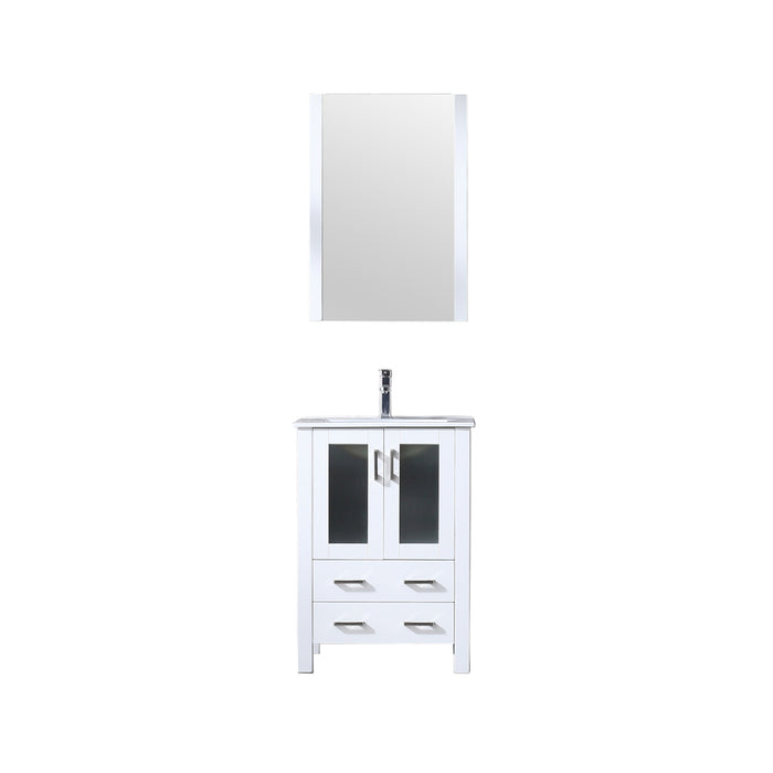 Lexora  Volez 24" White Single Vanity, Integrated Top, White Integrated Square Sink and 22" Mirror LV341824SAESM22