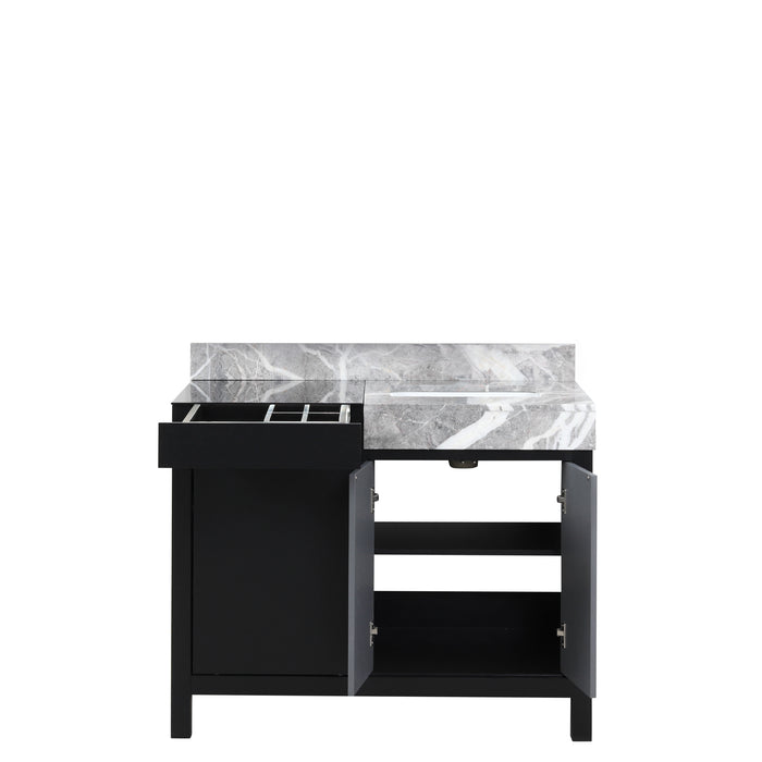 Lexora Zilara 36" Black and Grey Vanity, Castle Grey Marble Top, White Square Sink, Balzani Gun Metal Faucet Set, and 30" Frameless Mirror - LZ342236SLISM30FBG