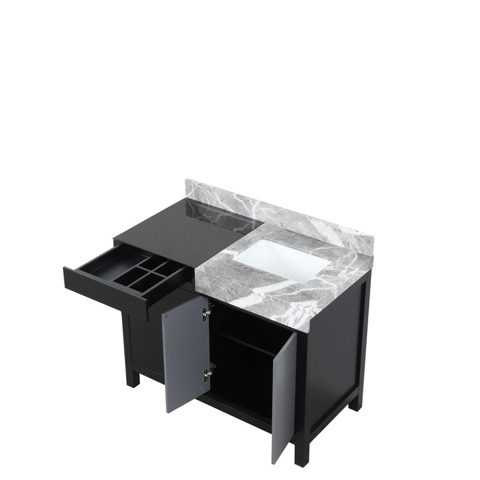 Lexora Zilara 42" Black and Grey Vanity, Castle Grey Marble Top, and White Square Sink - LZ342242SLIS000