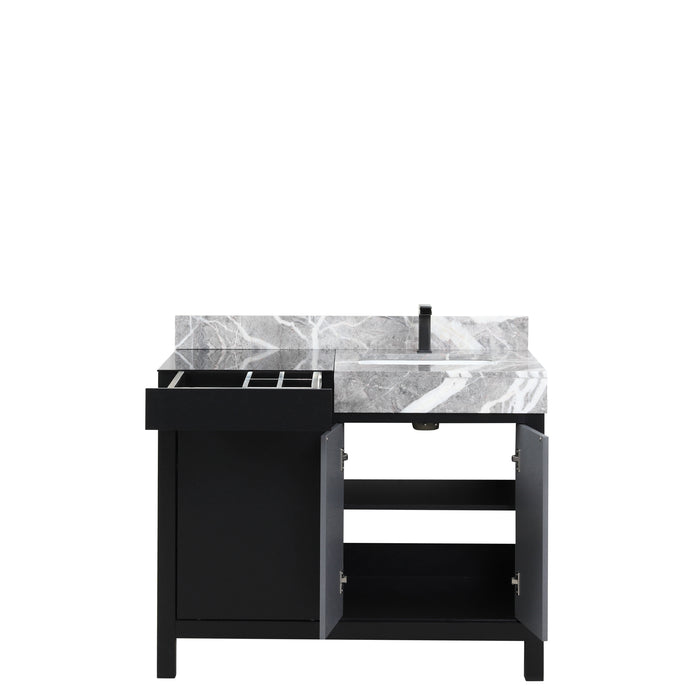 Lexora Zilara 42" Black and Grey Vanity, Castle Grey Marble Top, White Square Sink, and Balzani Gun Metal Faucet - LZ342242SLISFBG