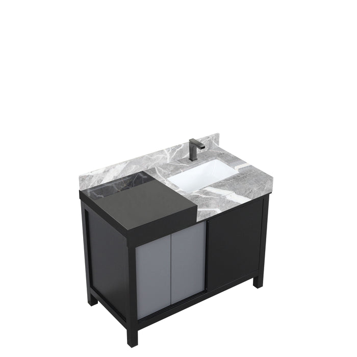 Lexora Zilara 42" Black and Grey Vanity, Castle Grey Marble Top, White Square Sink, and Balzani Gun Metal Faucet - LZ342242SLISFBG