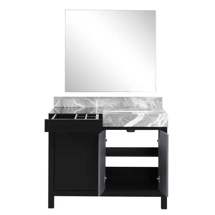 Lexora Zilara 36" Black and Grey Vanity, Castle Grey Marble Top, White Square Sink, Balzani Gun Metal Faucet Set, and 30" Frameless Mirror - LZ342236SLISM30FBG