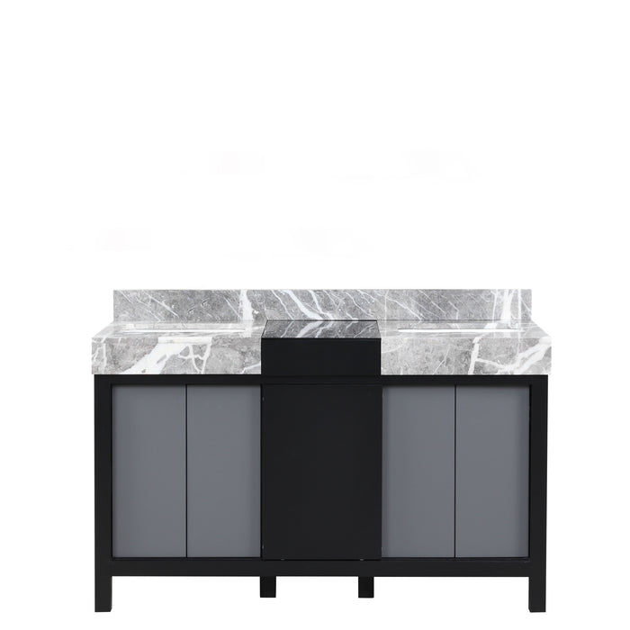 Lexora Zilara 55" Black and Grey Double Vanity, Castle Grey Marble Tops, and White Square Sinks - LZ342255SLIS000