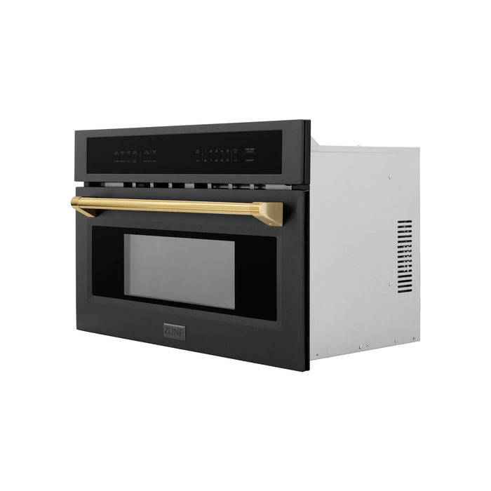 ZLINE Autograph Edition 30” 1.6 cu ft. Built-in Convection Microwave Oven in Black Stainless Steel with Accents MWOZ-30-BS