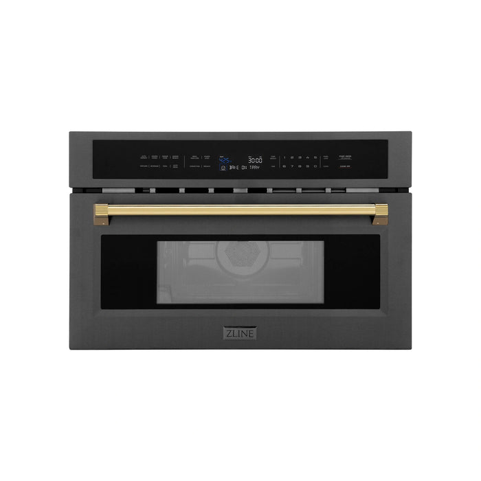 ZLINE Autograph Edition 30” 1.6 cu ft. Built-in Convection Microwave Oven in Black Stainless Steel with Accents MWOZ-30-BS