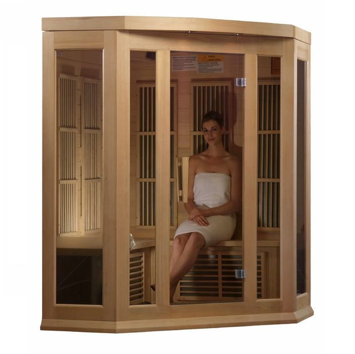 Golden Designs Maxxus 3-Person Corner Near Zero EMF (Under 2MG) FAR Infrared Sauna (Canadian Hemlock) - MX-K356-01-ZF