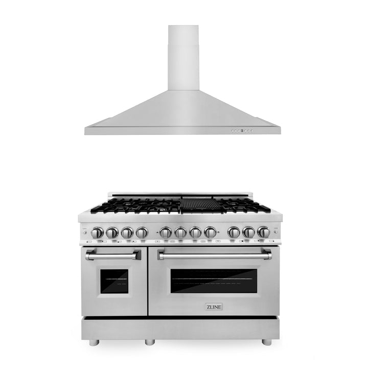 Products ZLINE Appliance Package - 48" Stainless Steel Dual Fuel Range and Convertible Vent Range Hood