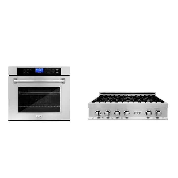 ZLINE Appliance Package - 36" Stainless Steel Rangetop and 30" Single Wall Oven