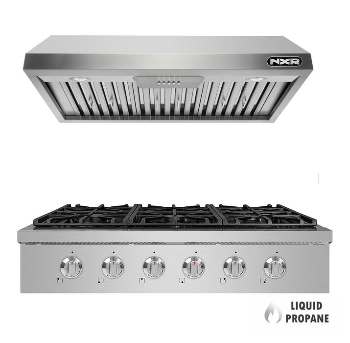 NXR 36" Propane Gas Cooktop & Under Cabinet Hood Bundle, Stainless Steel SCT3611LPEHBD